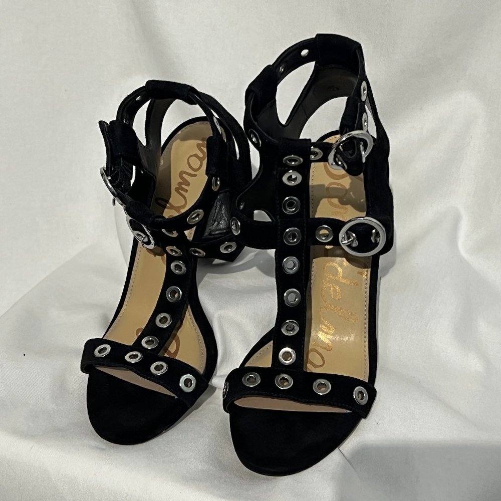 Sam Edelman Black Suede Grommet 4" Heel Dress Shoes